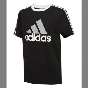 Adidas Black  'Adidas' Three-Stripe Logo Tee - Boys Size: M(10/12)